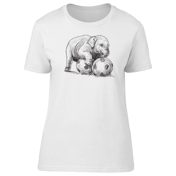 Baby Elephant With Soccer Balls T-Shirt Women -Image by Shutterstock, Female x-Large