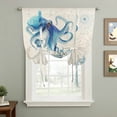 thumbnail image 2 of Blue Octopus Coastal Tie Up Curtains 45 Inches Long, Kitchen Window Curtains Over Sink, Coral Summer Beach Nautical Ocean Beige Small Window Curtains Balloon Curtains Valances for Bedroom 34"x45", 2 of 8