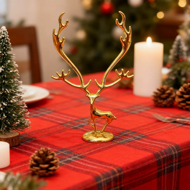 Ireezec Gold Plated Deer Statue Home Decor, Elegant Animal Figurine for Living Room, Wine Cabinet, TV Stand, Feng Shui Wealth Symbol Gift, Modern Houwarming Prent