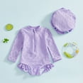 thumbnail image 2 of JUMEYU Baby Girl Swimsuit Toddler Infant Baby Girls Swimsuit Kids Rash Guard One Piece Newborn Zipper Bathing Suit Swimwear with Hat 6 12 Months (Purple,6-12 Months), 2 of 6