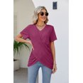 thumbnail image 1 of Camiseta plisada con nudo retorcido para mujer, Jersey Irregular con cuello en V, Tops de manga corta, camisetas informales de Color sólido para mujer, novedad de verano, 1 of 5