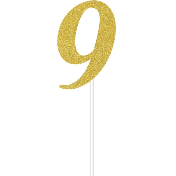Glitter Cake Topper Gold "9"