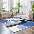 thumbnail image 3 of Large Area Rugs 5'x8', Boho Middle Century Carpet Runner Indoor Outdoor Rugs Home Decor Aesthetic, Abstract Blue Geometric Botanical Non Slip Mats Washable Accent Rug for Living Room Bedroom, 3 of 8