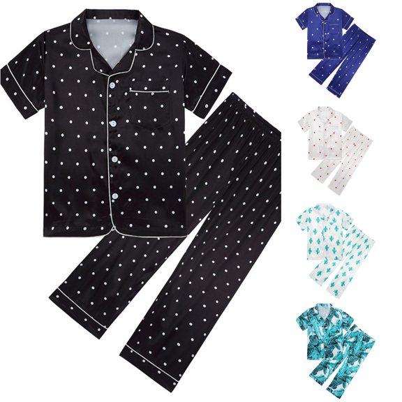 LIIPEE Girls Summer Fashion Graphic Pajamas Short Sleeve Shirts And Pants Pajama Sets Kids Casual Sleepwear 4-14 Years