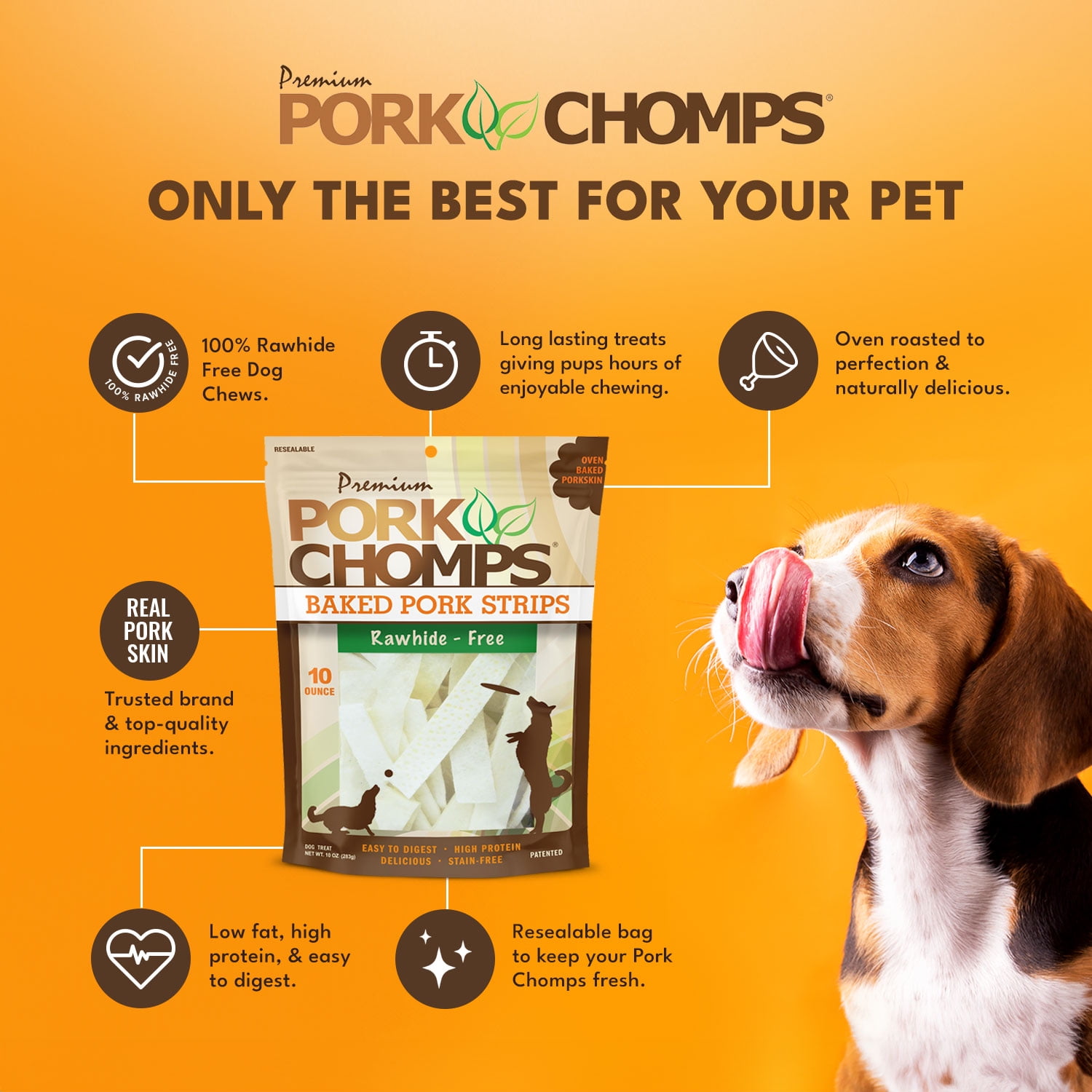 Pork Chomps Baked Pork Skin Chews for Dogs, 10 oz, Rawhide-Free