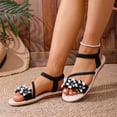thumbnail image 6 of YTCAMLO Glitter Flat Sandals for Women, Casual Open Toe Floral Strappy Sandals with Ankle Strap, Travel Vacation Wedding Shoes, 6 of 9