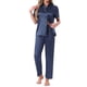 thumbnail image 1 of Conjunto de Pijamas de Satén para Mujeres INSPIRE CHIC, Camisa de Botones de Manga Corta con Solapa y Pantalones, Conjuntos de Ropa de Casa de 2 Piezas XL en Color Marino, 1 of 6
