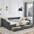 thumbnail image 5 of Queen Size Daybed with Drawers Upholstered Tufted Sofa Bed,,with Button on Back and Copper Nail on Waved Shape Arms, Grey (84.5"x63.5"x26.5"), 5 of 15