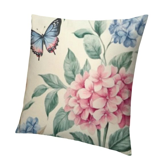Blue Hydrangea Pillow Covers Spring Summer Floral Throw Pillows Cover Flowers and Butterflies