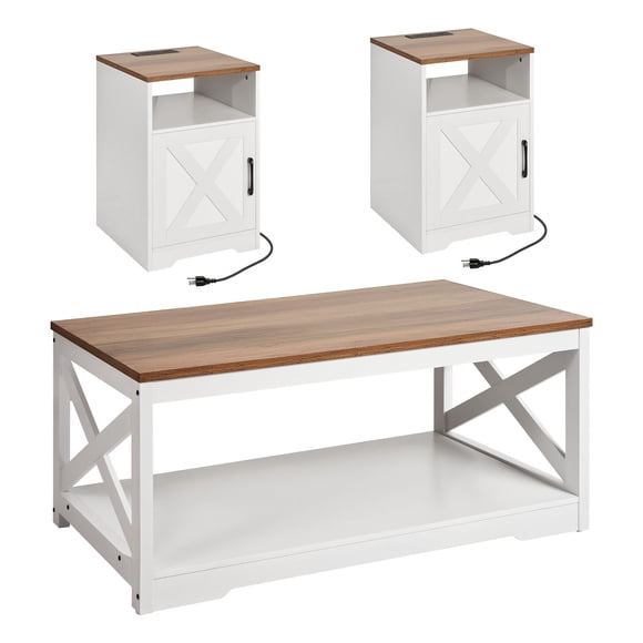 VEVOR 3 Piece Farmhouse Coffee Table Set 40 in with 2 End Table for Living Room