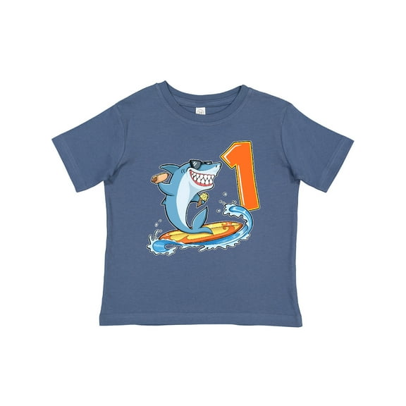 Inktastic First Birthday Surfing Shark with Hot Dog and Ice Cream Boys or Girls Baby T-Shirt