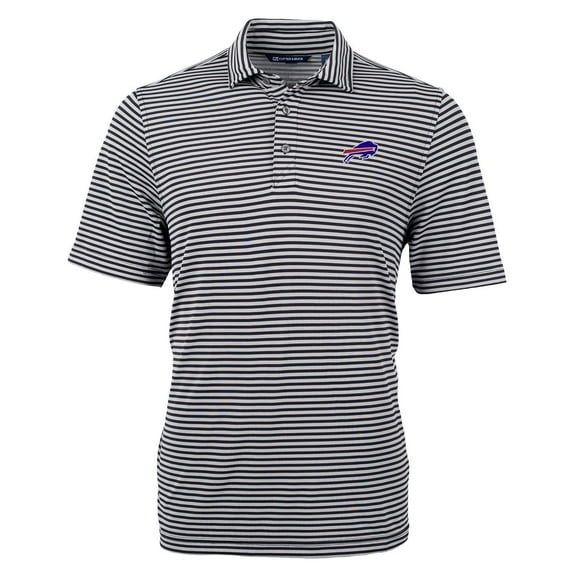 Men's Cutter & Buck Black Buffalo Bills Virtue Eco Pique Stripe Recycled Polo