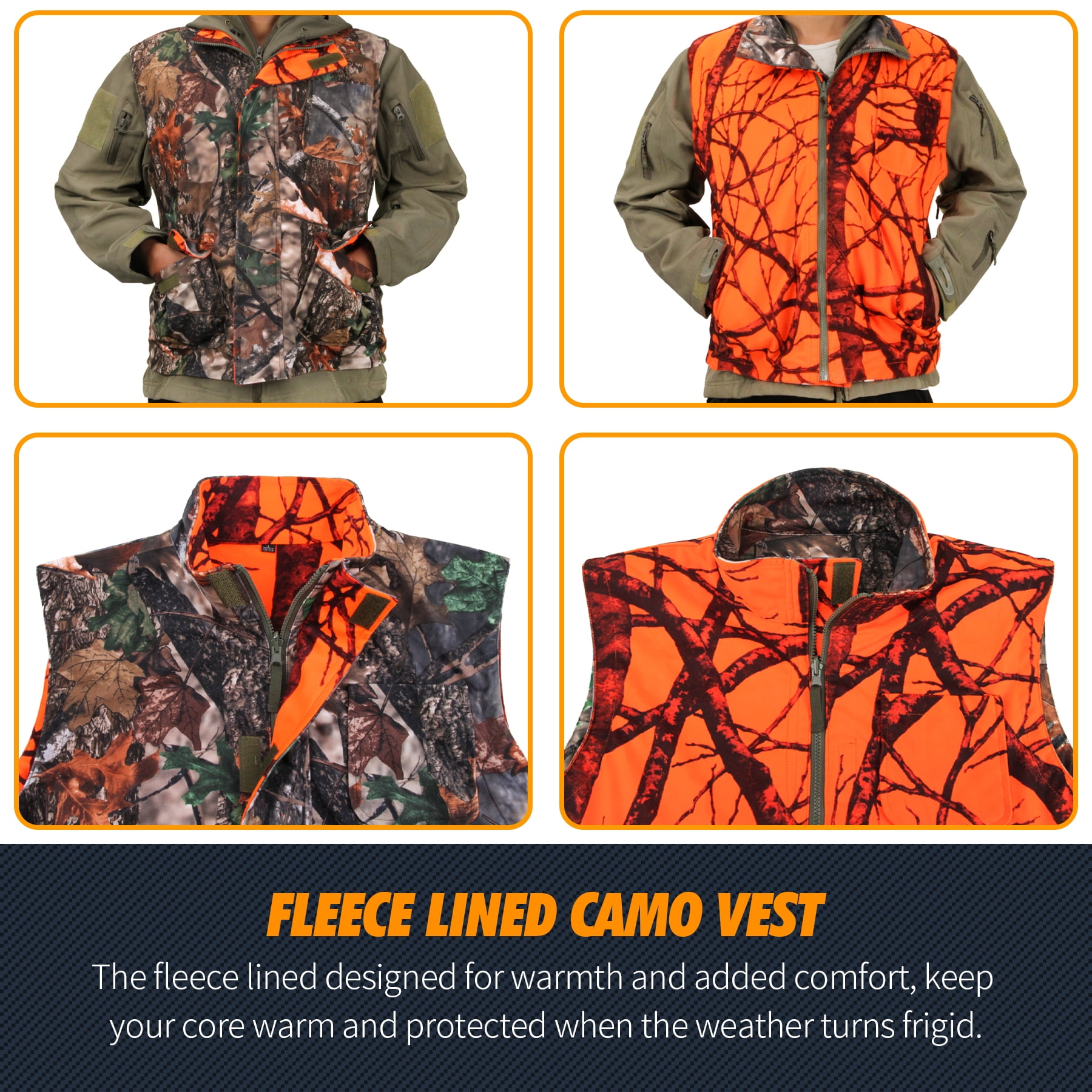 GUGULUZA Orange Camo Hunting Vest Game Vest for Outdoor Fishing Hiking Camping Mountaineering L