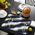 thumbnail image 3 of Blue White Gold Marble Pattern Summer Placemats Table Placemats Set Of 6-Linen Kitchen Washable Placemats Table Mats 11.8"x17.7" Non-Slip Heat Resistant, 3 of 5