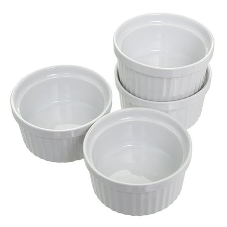 4 oz. Porcelain Ramekins (Set of 4) Souffle Cups Dishes Creme Brulee Pudding Custard Cups Desserts White (Best White Porcelain Dishes)