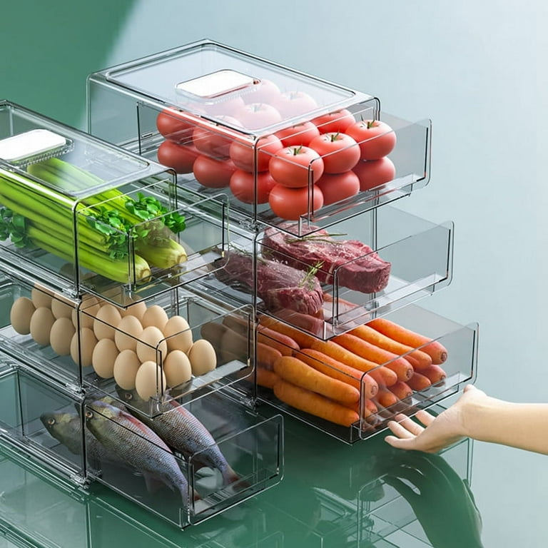 Refrigerator Drawer Storage Box Stackable Kitchen Organizer