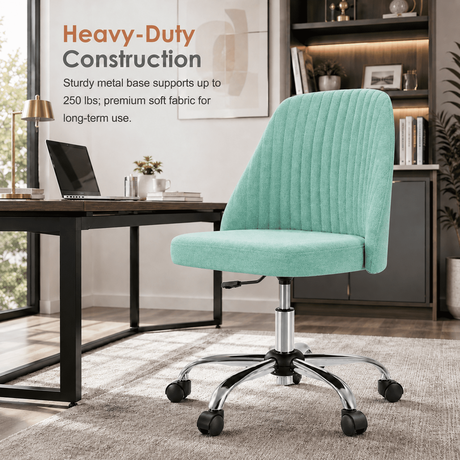 Alvantor Comfy Office Chair, Adjustable Swivel Desk Chair with Wheels, Wide Seating, Modern Fabric Vanity Chair