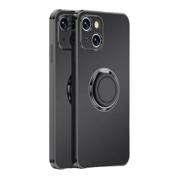 For iPhone 13 in Black Luxury Plating Magnetic Car Ring Phone Case