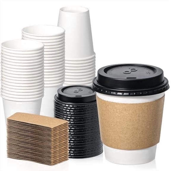 Fit Meal Prep 500 Pack 10 oz Disposable Coffee Cups with Lids, Sleeves, Leak-Proof To Go Coffee Cups with Lids, Durable Paper Cups for Hot Beverage, Home, Office, Party