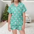 thumbnail image 2 of Girls Christmas Print Button Down Collar Short Sleeve Pajama Set Two Piece Outfit Purple 12-13 Years, 2 of 6
