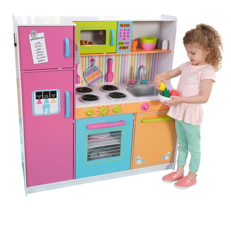KidKraft Deluxe Big and Bright Wooden Play Kitchen with Play Phone, Neon Colors