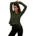 thumbnail image 5 of Craaazy Women's Loose Fit Solid Color Crew Neck Crop Top - Asymmetrical Hem Long Sleeve Casual Activewear Gifts, 5 of 8