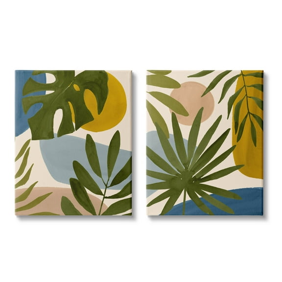 Stupell Industries Tropical Bohemian Plant Leaves Graphic Art Gallery Wrapped Canvas Print Wall Art, Set of 2, Design by Victoria Barnes