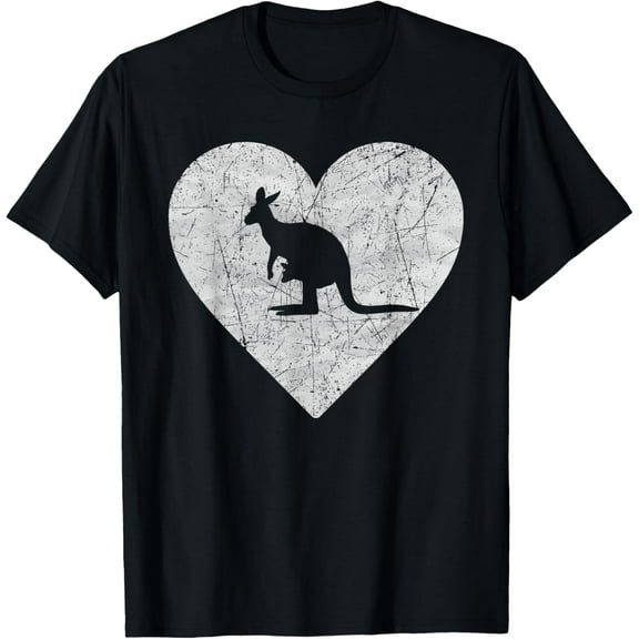 Vintage Heart With Kangaroo Graphic Funny Kangaroo Lovers T-Shirt men and women can wear, black, white, gifts