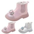 thumbnail image 3 of Lujianch Children Boots Leather Boots Girls Winter Warm Mid Calf Boots Princess Bow Fleece Warm Adjustable Girls Boots With Zipper Closure, 3 of 3