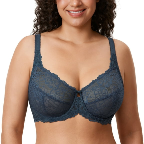 DELIMIRA Women's Plus Size Minimizer Bras Full Coverage Lace Unlined Underwire Bra B-K Cups