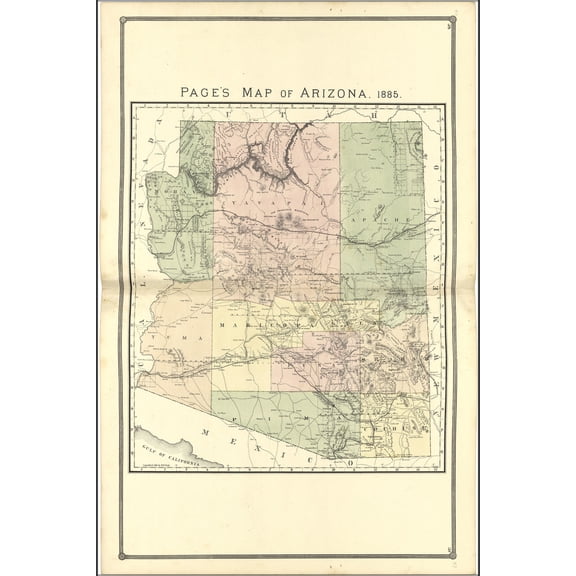 24"x36" Gallery Poster, Map of Arizona, 1885