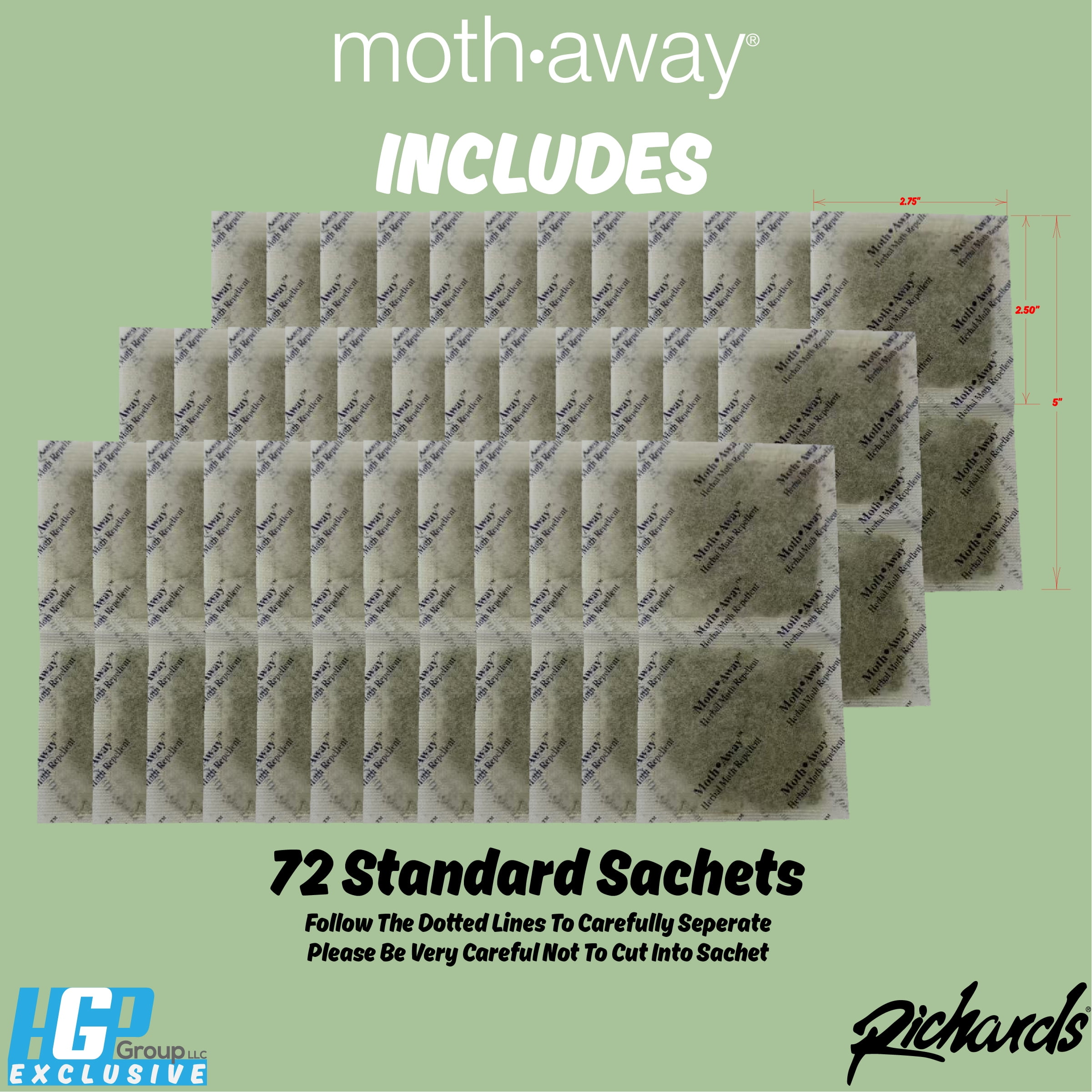 Richards Moth Away Herbal Moth Repellent Value Pack with 72 Sachets for Closet & Drawers, Herbal, 7 oz, 72 Count