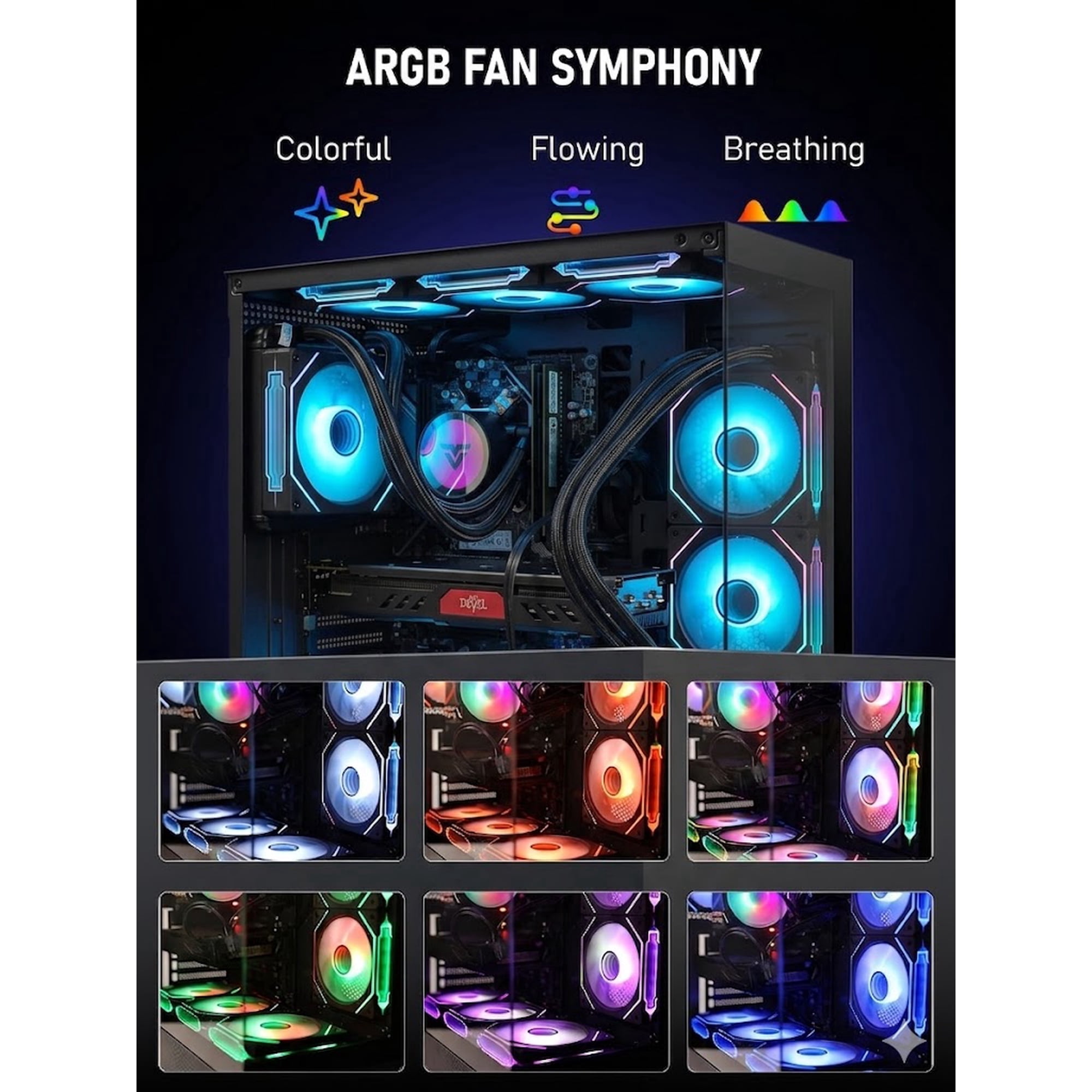 Evounic Prebuilt Gaming PC Liquid Cooled Desktop Computer Ryzen 7 5800X RTX 4060 16GB DDR4 RAM 1TB NVME SSD WiFi 6 BT5.4 650W WIN11 ARGB 9Fan,VR Ready
