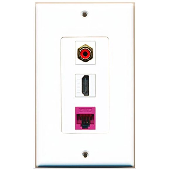 RiteAV - 1 Port HDMI 1 RCA Red 1 Cat5e Ethernet Pink Wall Plate Decorative