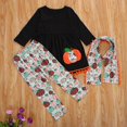 thumbnail image 4 of 3 Pieces Kids Suit Set Floral Print Round Neck Long Sleeve Top+ Trousers+ Scarf Black, 4 of 4