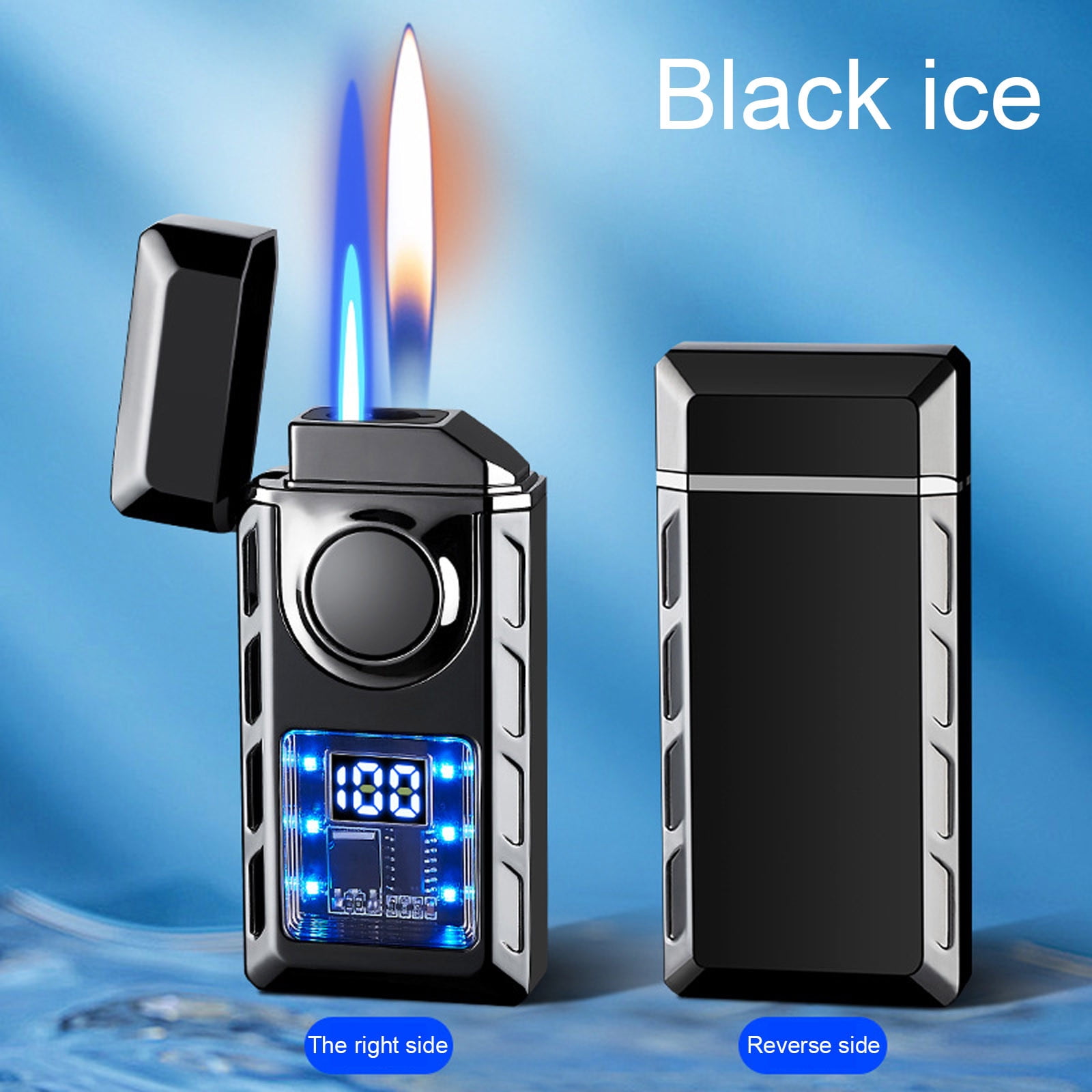 Iuhan Intelligent Voice Controlled Fire Lighter, Dual Flame Adjustable Gas Lighter with Battery Display Window and Direct Charging, Rechargeable Windproof Lighter for Camping Outdoor Kit