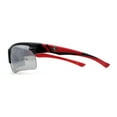thumbnail image 3 of Classic Mens Baseball Half Rim Wrap Around Plastic Sunglasses Black Red Silver Mirror, 3 of 4