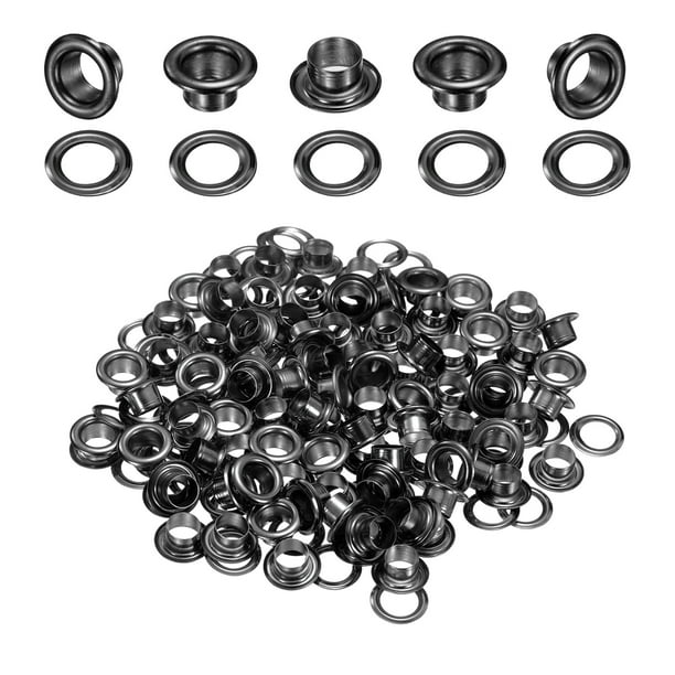 Uxcell 100 conjuntos de ojales de 6 mm 1/4 pulgadas kit de ojales de latón con arandelas para tela, cortinas, lonas, cinturones de cuero, zapatos, bolsas DIY, negro