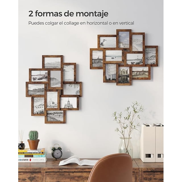 SONGMICS Marcos de fotos de collage de 4 x 6 pulgadas para decoración de pared, paquete de 10 marcos de collage de fotos familiares para galería, parte frontal de cristal, requiere montaje, marrón