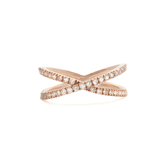 Rachel Koen Diamond Criss Cross Ring 14K Rose Gold 0.54cttw Size 7.25