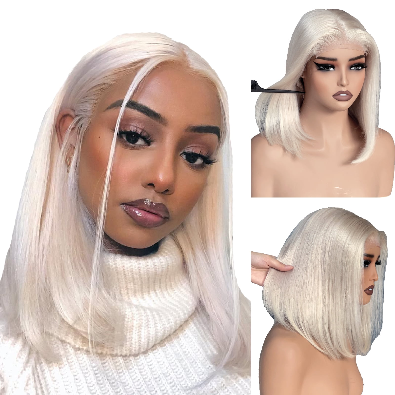 5x5 Glueless Platinum Blonde Bob Wigs Short Straight Bob Brazilian Virgin Human Hair Wig Precut UHD Transparent Lace Wig Preplucked Ready to Wear Wigs For Women 10 inches 180% Density