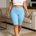 thumbnail image 6 of Capri Leggings for Women Plus Size Elastic Waist Yoga Pants with Split Hem Summer High Waist Workout Pants Light Blue 2XL, 6 of 8