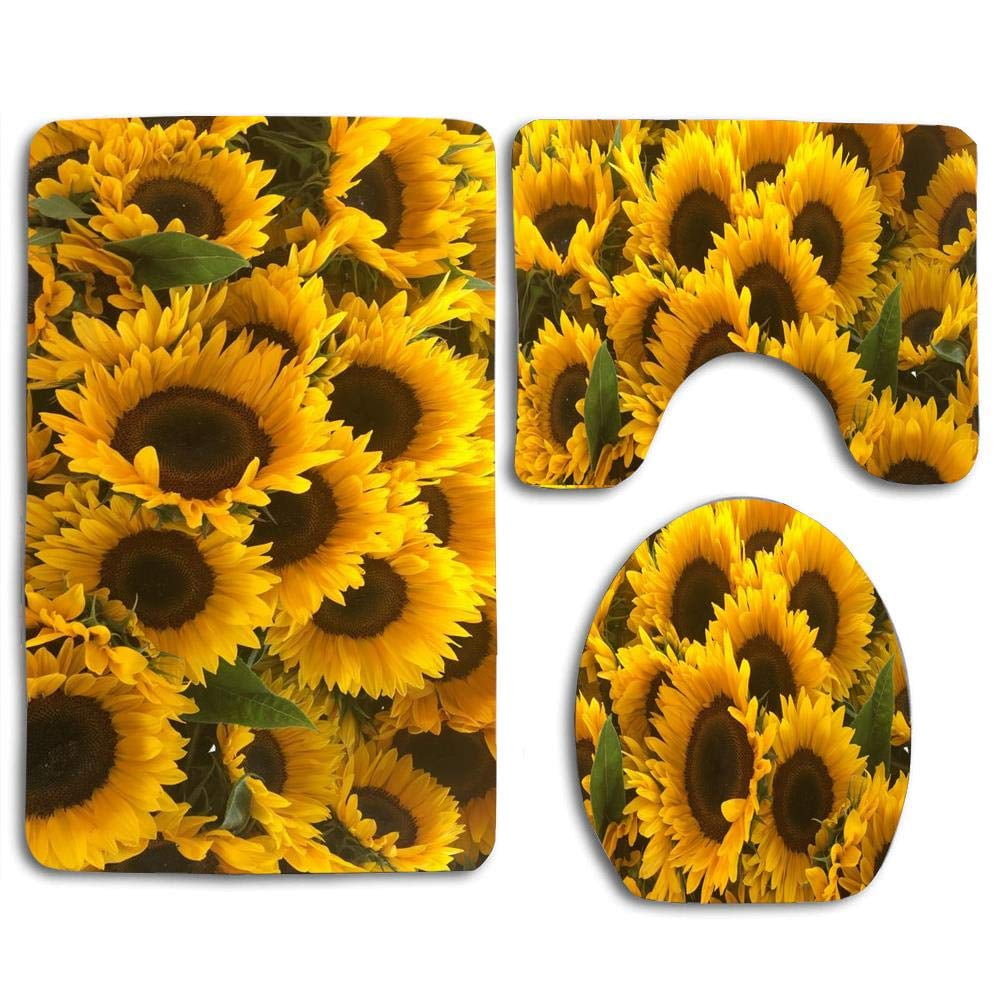 CHAPLLE Cute Sunflowers 3 Piece Bathroom Rugs Set Bath Rug Contour Mat