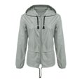 thumbnail image 5 of Women Waterproof Windbreaker Jacket, Lightweight Drawstring Hooded Outdoor Rain Jacket with Pockets, Casual Zip Up Front Jacket for Women Light Gray Large, 5 of 5