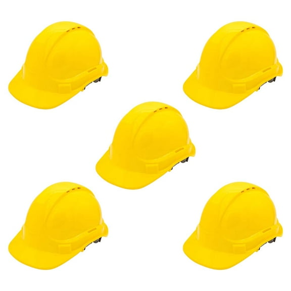 5 Pack Yellow Hard Hat for Men – Adjustable Type 1 ABS Plastic Safety Helmet, Lightweight Head Protection for Construction, Electrical, and Industrial Work