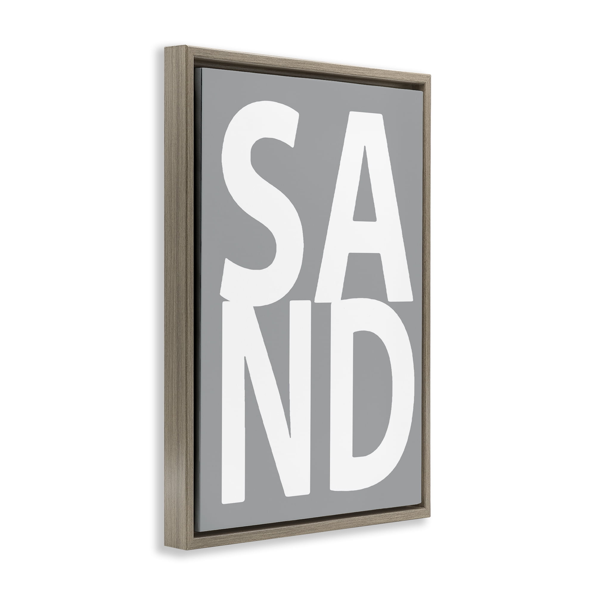 Stupell Industries Sand Word on Grey Typography Painting Brown Floater Framed Art Print Wall Art, 17 x 25