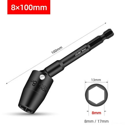 

360 Degree Rotatable Impact Driver Socket Head Adapter H8-H19 Hex Shank 100mm