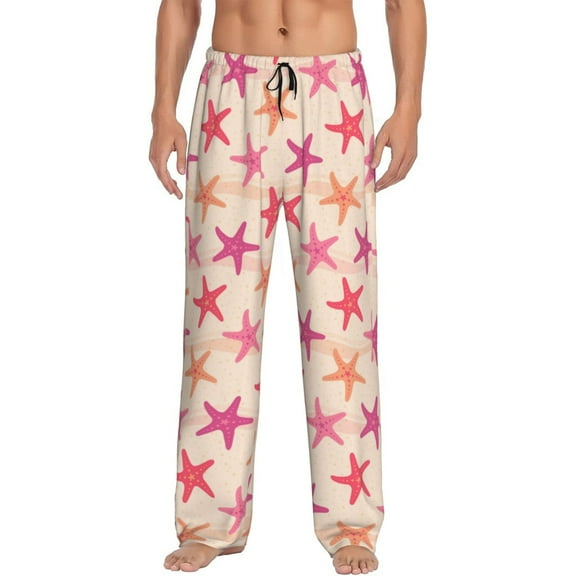 Logiee Starfish Print Pajama Pants for Men,Men’s Pajama Bottoms,Mens PJ Pants with Pockets & Button Fly-Small