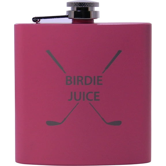 CustomGiftsNow - Birdie Juice 6-Ounce Stainless Steel Golf Drinking Hip Flask Metal Matte 6oz Golfing Flask, Pink