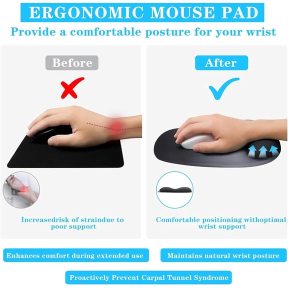 WEIFEI-Wrist Rest Support for Mouse Pad and Keyboard Set, Ergonomic Gel Wrist Support - Fabric with Non-Slip, Soft & Comfortable, Relieve Office or Gaming Wrist Pain (Black)